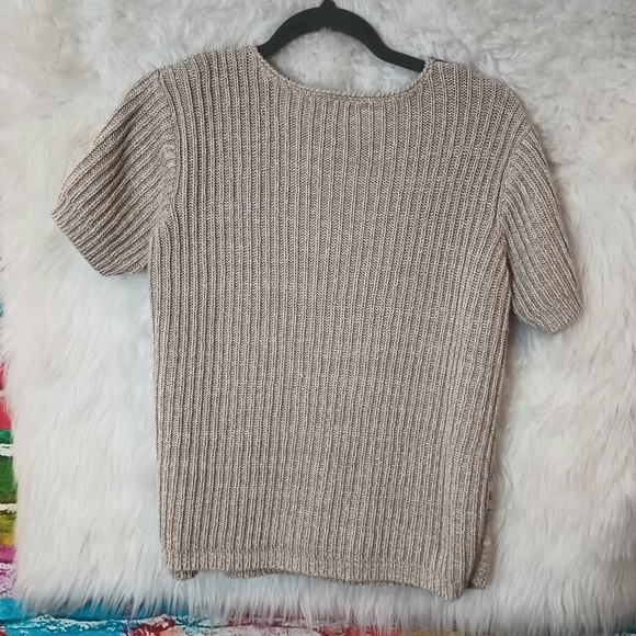 Crazy Horse Tan Blue and White Ribbed Short Sleeve Sweater Size XL - Picture 2 of 8